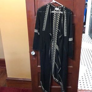 Black long sweater jacket with beige detailing